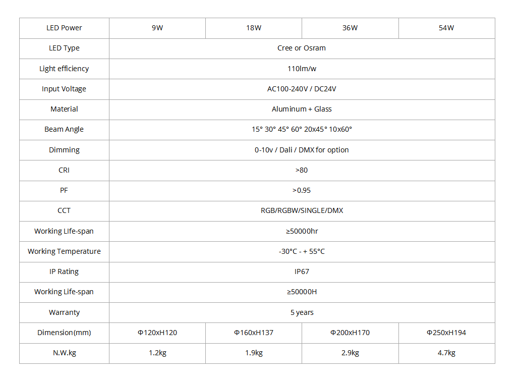 inground light specification