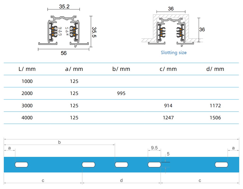 3 circuits Recessed Dali Track System