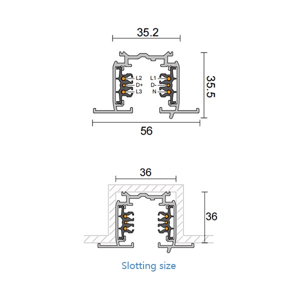 3 Circuits Recessed Dali Track Rails