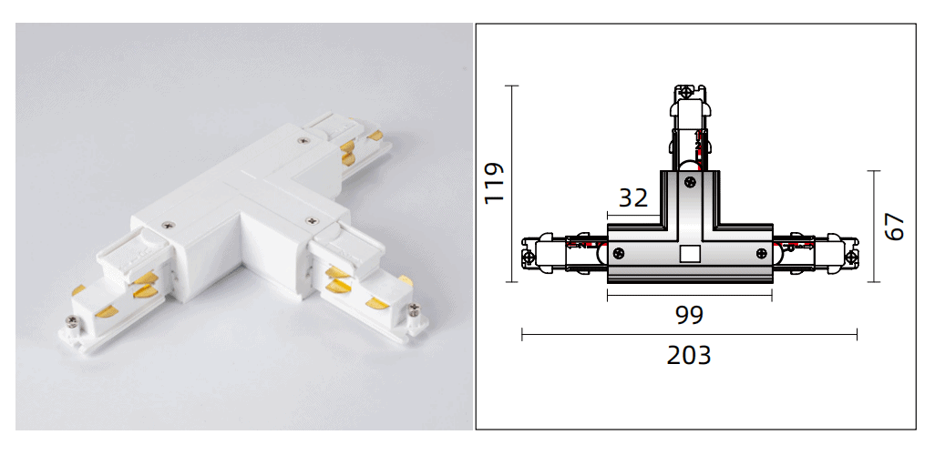 Dali Track Light T Connector - 3 Circuits Dali Track System - 1