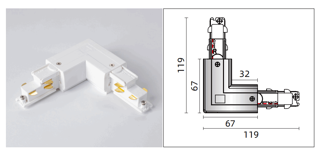 Dali Track Lighting L Connector - 3 Circuits Dali Track System - 1