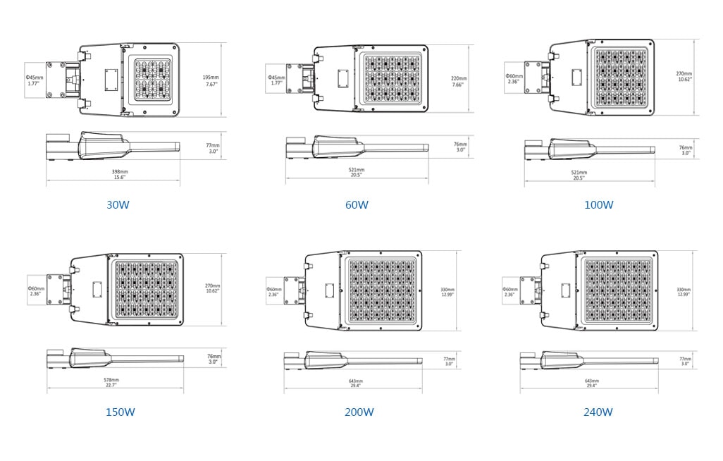 led street light dimension