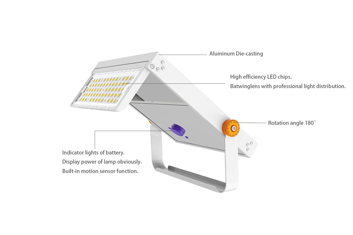 solar powered outdoor floodlight 30w structure